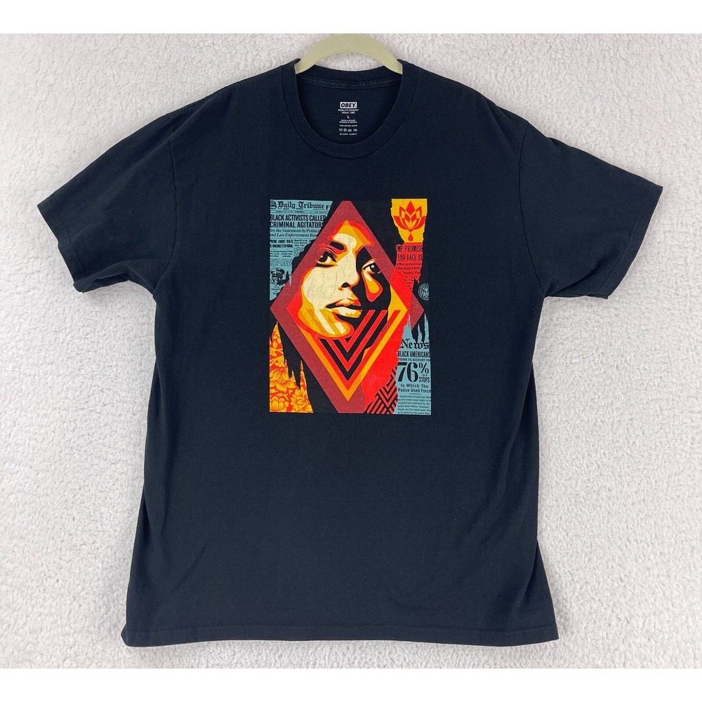 Obey Black Bias by Numbers T-Shirt Mens Short Sleeve Crew Neck Cotton Size Large